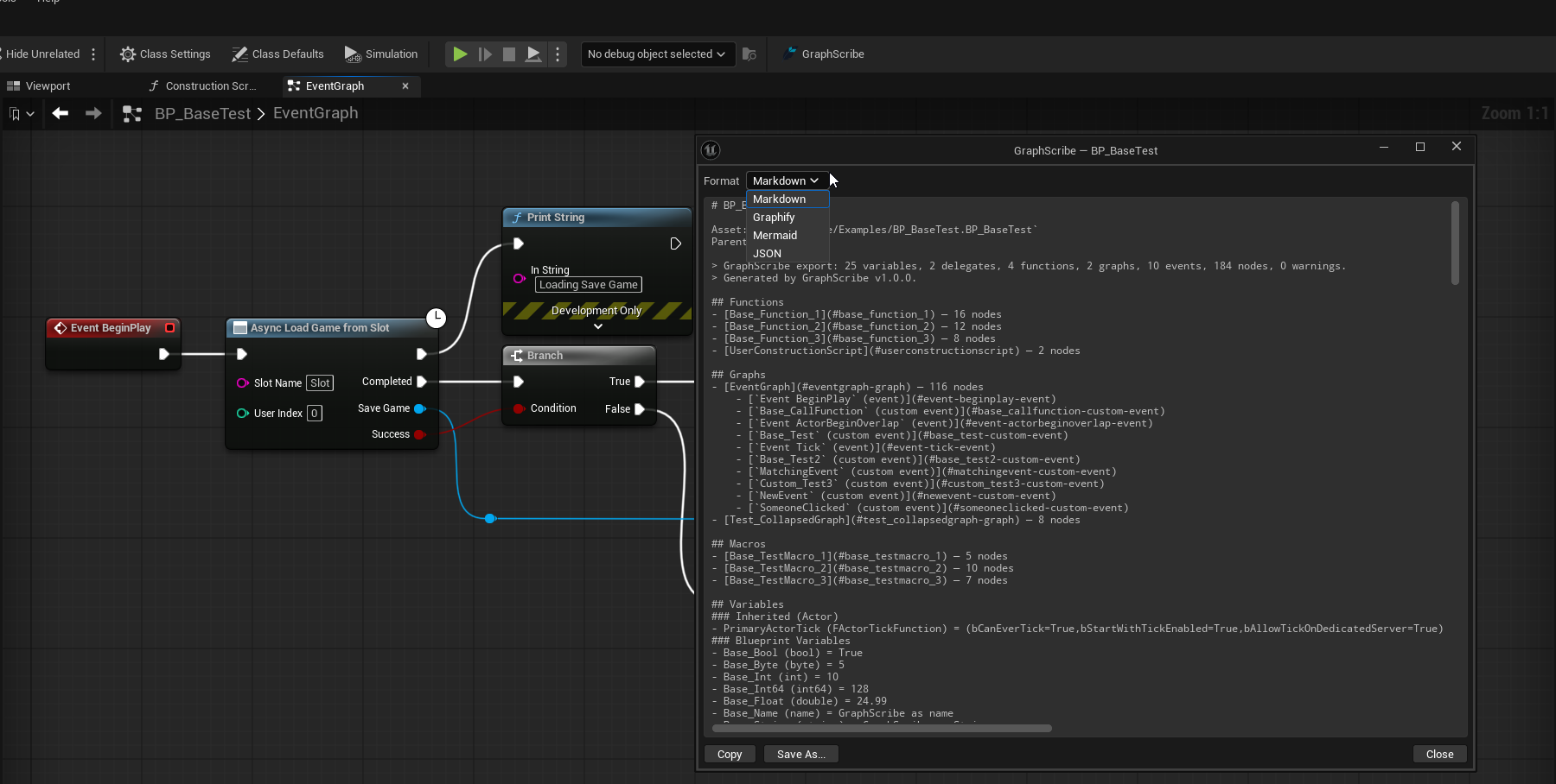 The export dialog with the Format combo