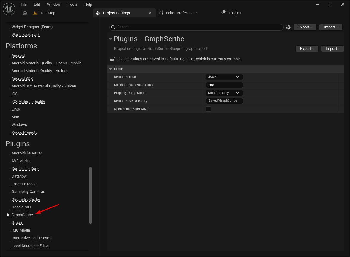 The GraphScribe Project Settings section