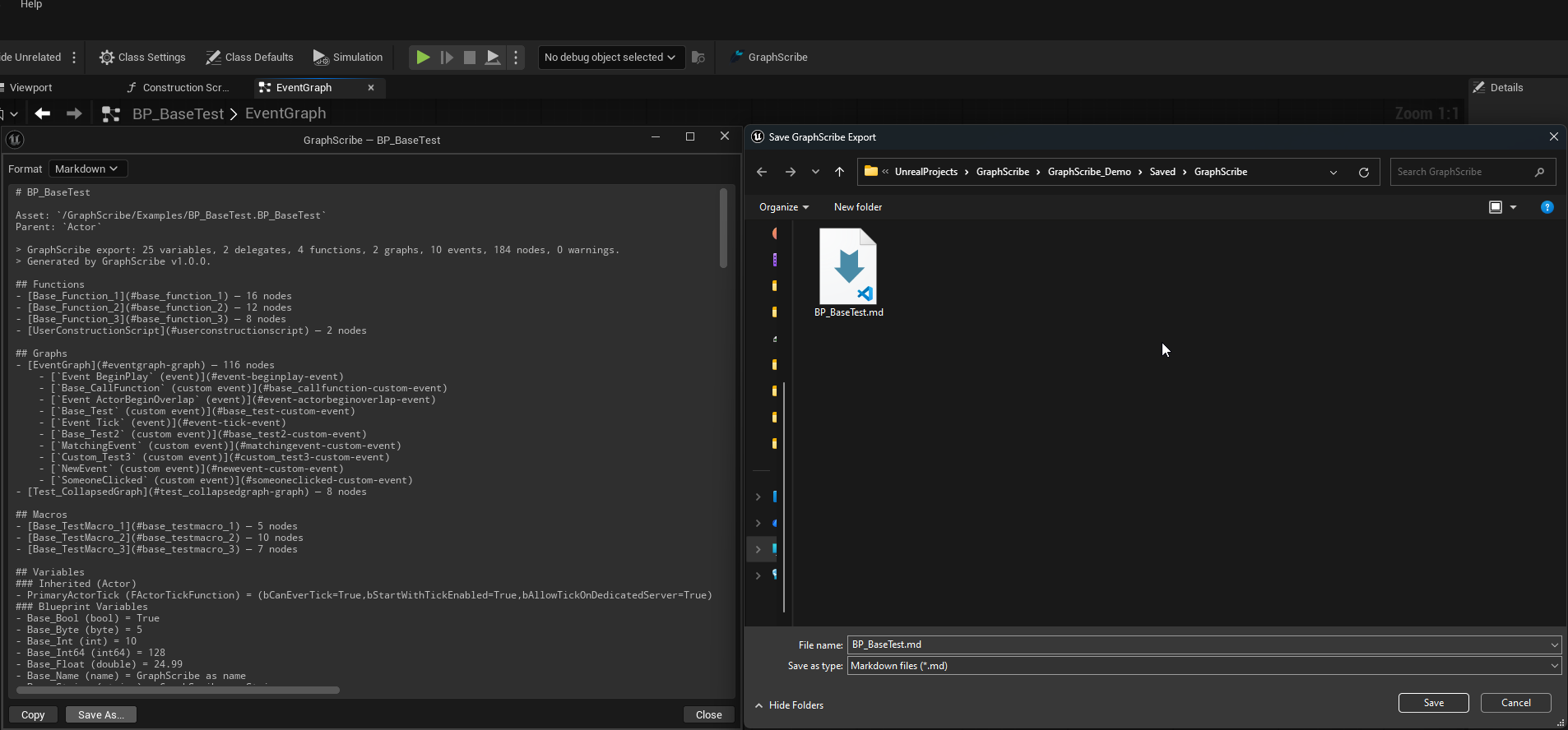 File explorer showing the freshly saved export file